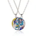 Ensemble de Collier Couple Soleil Lune Yin Yang Pendentif Emaille Bijoux Tendance - Style Émail Artisanal (A3263-5)
