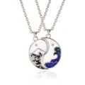 Collier Couple Assorti Yin Yang Montagne Vague BFF Meilleur Ami Pendentif Bijoux - Style Vague Bleu Vert (A3263-6)