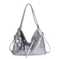 Borsa tote multifunzionale metallizzata argentata donna retro elegante zaino tracolla. - Argento