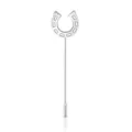 Horseshoe lapel pin detail shot, silver-colored metal tie tack accessory for suits and sweaters. - Horseshoe Style (K1197-1)