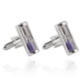 Silver hourglass cufflinks with purple sand, perfect for men's wedding dress shirts and suits. - Purple