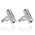 Elegant silver hourglass cufflinks for men shirt suit business accessories detail. - White