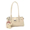 Sac a epaule blanc creme pour femme, sac en cuir PU avec rivets et pendentif ours. - Avec Pendentif / Blanc
