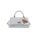 Grijze lederen schoudertas crossbody tas met handvat en schattig schommelpaard hanger. - Grijs