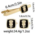 Owl tie clip and cufflinks set detail view showing product dimensions and weight specs. - Tie Clip Cufflinks Set (AD2207) / Gold Owl Set