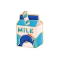 Jolie broche émaillée en forme de brique de lait, badge en métal bleu et rose pour veste. - Style Brique de Lait Pingouin (C2583-2)