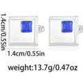 Boutons de manchette carrés argentés avec cristal bleu pour chemise d'homme élégante. - Bleu (B1060BLU)