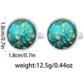Classic round silver metal cufflinks with artistic blue pattern, diameter 1.8cm, elegant gift. - Blue Artistic Texture Style (B1373-1)