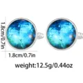 Round galaxy time gemstone cufflinks in silver tone, elegant men dress shirt accessory. - Blue Black Starry Sky Silver Edge Style (B1374-1)