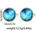 Gold-plated round glass cufflinks with starry sky pattern, elegant men's shirt accessory. - Blue Universe Gold Edge Style (B1374-2)