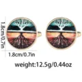 Tree of life glass cabochon cufflinks golden metal frame 1.8cm elegant men shirt accessory - Tree Of Life Gold Edge Style (B1375-2)