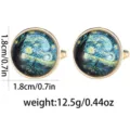 Starry Night Art Glass Cabochon Cufflinks Golden Metal Men Business Suit Shirt Accessories - Van Gogh Starry Night Gold Edge Style (B1376-2)