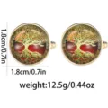 Round gold-rimmed metal cufflinks featuring a vintage tree of life art time gemstone design. - Tree Of Life Gold Edge Artistic Style (B1377-1)