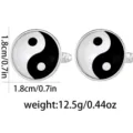 Round Taiji Yin Yang cufflinks with silver metal base and glass gemstone design for men. - Black White Tai Chi Silver Edge Style (B1378-1)