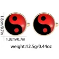 Red and black yin yang round metal cufflinks for men stylish business suit accessories. - Red Black Tai Chi Gold Edge Style (B1378-2)