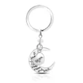 Mother's Day gift silver metal keychain with heart and moon pendant engraved love you mom jewelry - D1002 Keychain-Mom