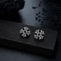Punk gothic cross clover ear studs black stone silver metal hip hop street style detail view - Black