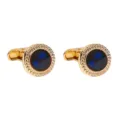 Boutons de manchette ronds dorés avec zircon bleu pour homme, parfaits pour chemises. - Style Zircone Ronde / B1519-GO-BLU bleu