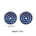 Boutons de manchette ronds classiques à cercles concentriques bleus pour hommes pro - B1382-BLU-Rond Bleu Blanc