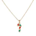 Gold Christmas candy cane necklace with red green enamel pendant for holiday party jewelry variant. - A3345-2 Candy Cane