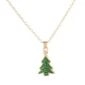 Gold-tone chain necklace featuring a cute green enamel Christmas tree pendant for holiday. - A3345-3 Christmas Tree