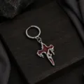 Punk gothic flame cross hoop earring for men and women, cool street hip hop jewelry piece. - Red Flame