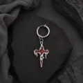 Detailed close-up shot of the gothic cross ear cuff featuring striking red enamel insert. - Red Flame