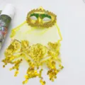Gold masquerade mask with yellow veil and sequins for Halloween belly dance party - Yellow