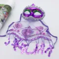 Purple masquerade mask with veil and sequins for Halloween party and belly dance costumes. - Purple