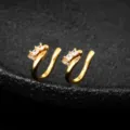 Primo piano dettagliato di eleganti orecchini dorati impreziositi da zirconi lucidi. - Singolo / Oro