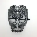 Detail view of black metal rhinestone skull mask for Halloween cosplay party masquerade - Black