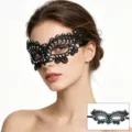 Black lace masquerade mask with rhinestones, perfect for Halloween parties, cosplay, and fancy dress. - Little Fox