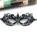 Máscara de encaje negro con diamantes de imitación verdes para fiesta de Halloween y baile. - Talla única / Estrás negro y verde