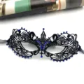 Exquisite black lace masquerade mask with blue rhinestones, half face party eye mask. - One Size / Black Blue AB Rhinestone