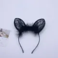 Serre-tête oreilles de chat en dentelle noire et plume accessoire cheveux fête - Taille unique / Oreilles de chat en plumes noires