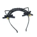 Cute black lace cat ear headband with bows and gold bells for party fashion hair accessories. - One Size / Style with Bells