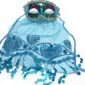Blue masquerade mask with veil belly dance party costume glittering sequins face decoration - Blue