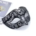 Black metal masquerade mask, intricate hollow design, perfect for Halloween party costumes. - Black without Rhinestones