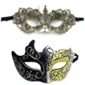 Halloween masquerade lace mask couples gold black party half face eye mask props costume - Flame Mask / Gold