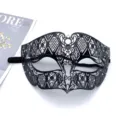 Black metal masquerade mask hollow rhinestones half face mask halloween party prop eye mask - Black with Rhinestones
