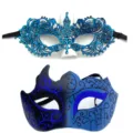 Blue lace and gradient glitter masquerade masks set for Halloween party costume events. - Flame Mask / Blue