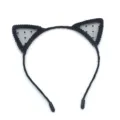 Black lace cat ear headband with cute polka dot mesh, perfect for party costume accessories. - One Size / Polka Dot Style
