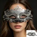 Zilveren maskerade bal maskers metaal strass steentjes vrouw feest kostuum rekwisiet. - Zilver Zwart