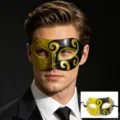 Men's half-face masquerade mask black and gold carved vintage party costume eye mask - Gold Black