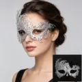 Mascara de metal plateado con pedreria para gran fiesta cosplay y halloween - Plata Diamante Blanco