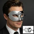 Men's half face masquerade mask silver black carved Roman jazz eye mask for Halloween party - Silver Black