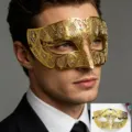 Herren Metall Maskerade Maske Strass Hohl Party Maske Halloween Halbe Gesichtsmaske Gold - Gold Mit Zirkonia