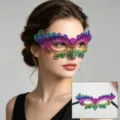 Rainbow lace masquerade mask, colorful half face eye mask for Halloween party and cosplay. - Floral Fox (CS-017)