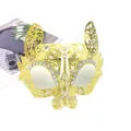 Gold metallic masquerade mask with rhinestones, half face bunny mask for party cosplay events. - Cat / Gold
