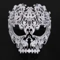 White metal skull masquerade mask with rhinestones for Halloween party and cosplay. - White